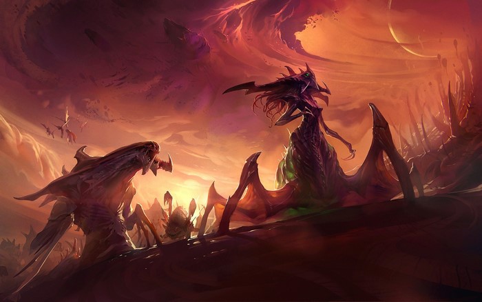 Zerg Creatures in StarCraft Sci-Fi Landscape