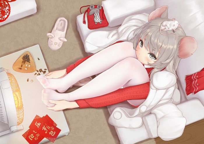 Mouse Girl with Gray Hair and Mice Ears