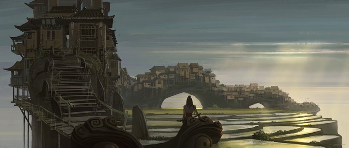 Raya and the Last Dragon village on cliffs