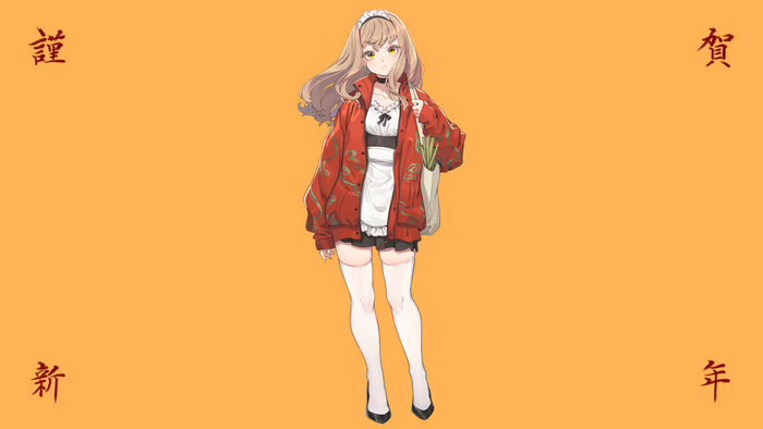 Anime girl with red jacket and white stockings