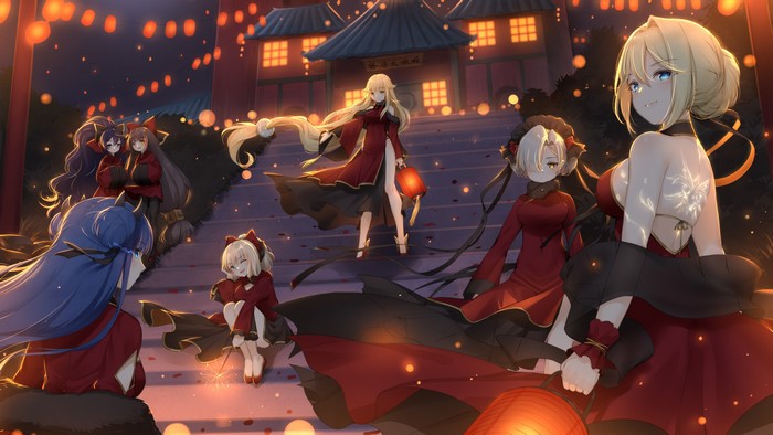 Azur Lane characters celebrating with lanterns