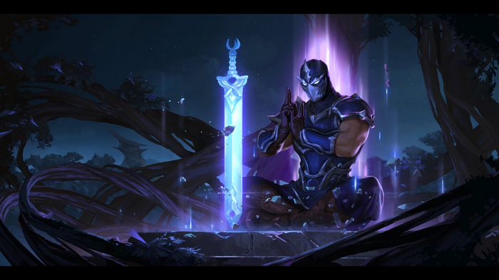 Shen meditating with sword from League of Legends