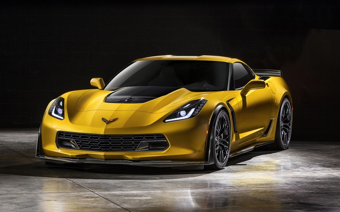 Yellow Chevrolet Corvette Z06 parked indoors
