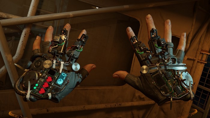 Hands with VR gloves in Half-Life: Alyx