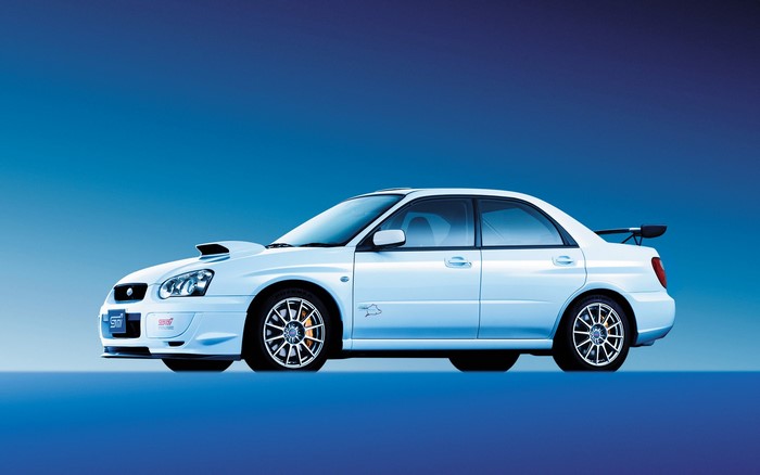 White Subaru Impreza WRX STi sedan