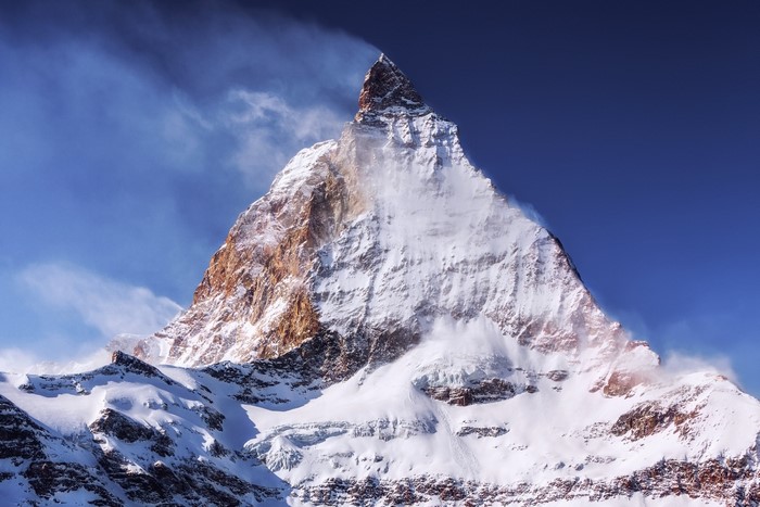 Matterhorn mountain peak in snow