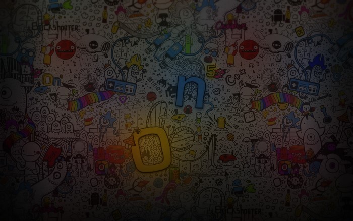 Doodle art with characters and game elements