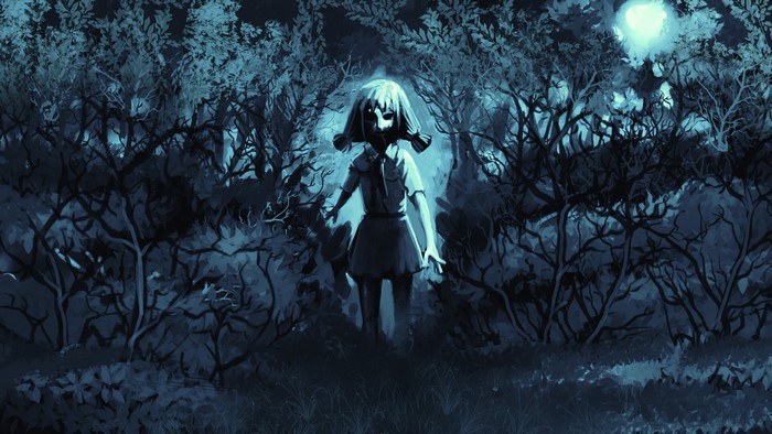 Anime girl in a dark forest