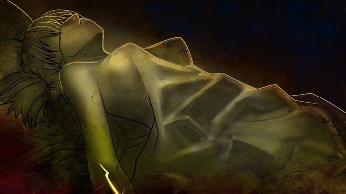 Anime girl in a golden, crystalline structure