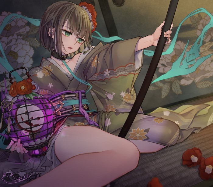 Girl in Japanese clothes holding a lantern, SINoALICE