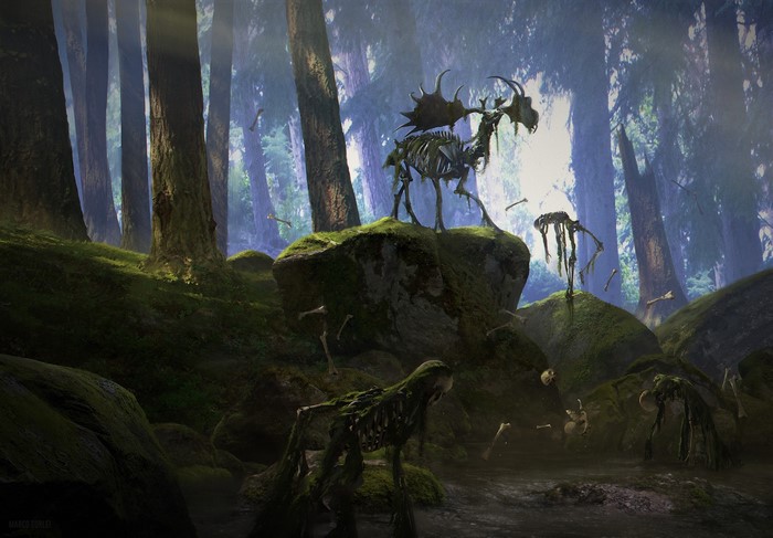 Marco Gorlei's digital forest with elk skeletons