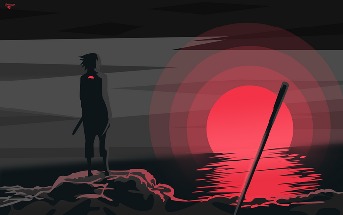 Uchiha Sasuke from Naruto by a red sunset