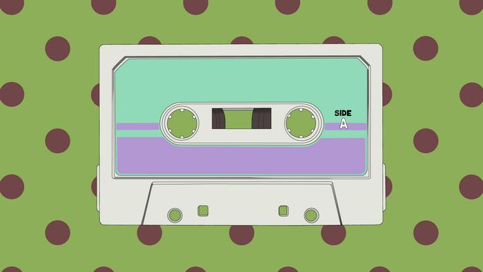 Cassette tape with polka dot background