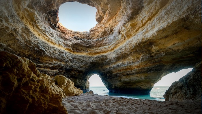 Cave opening to the ocean in Algarve, Portugal