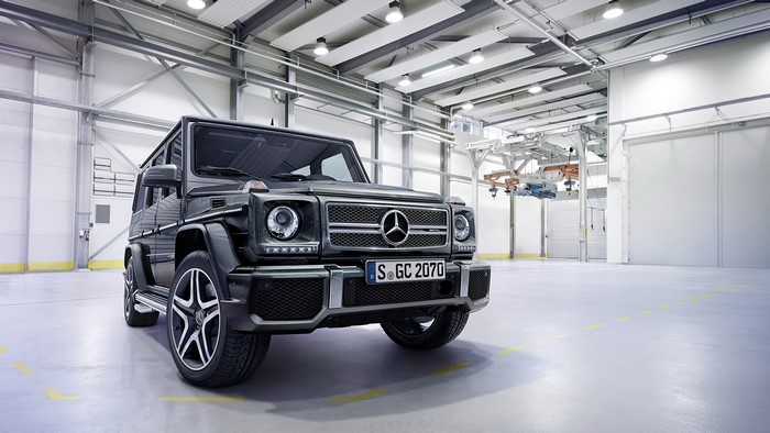 Mercedes-Benz G-Class parked in a modern industrial building