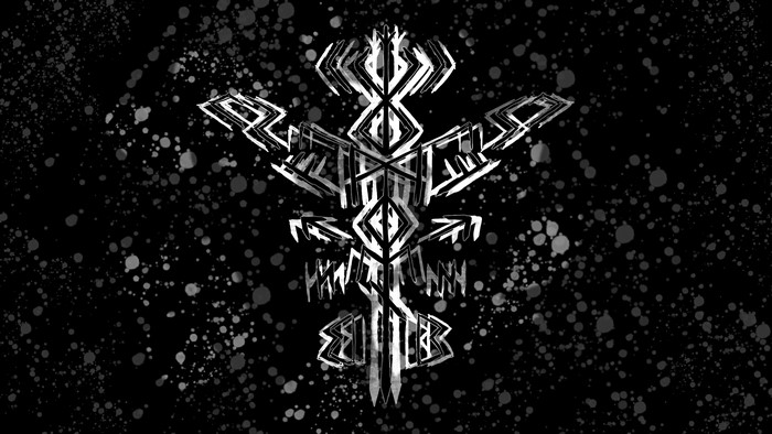 Abstract symmetrical rune symbol with paint splatter
