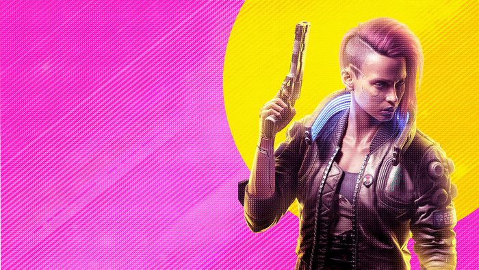 Cyberpunk 2077 character with a gun