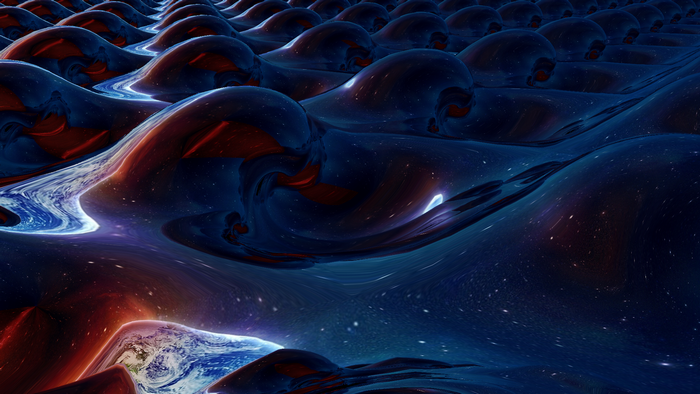 Abstract Cosmic Waves with Red and Blue Hues