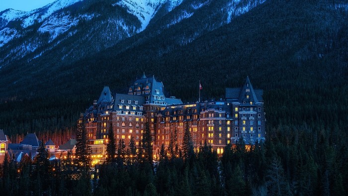 Fairmont Banff Springs Hotel in Banff National Park at dusk