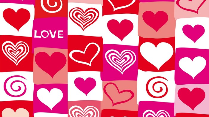 Colorful hearts and swirls pattern