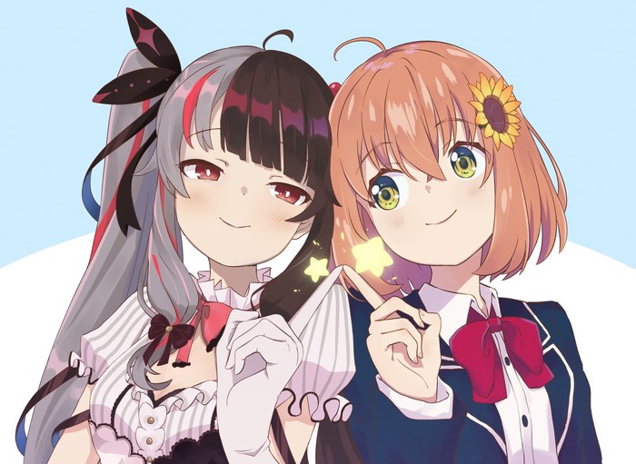 Honma Himawari and another anime girl with bicolored hair