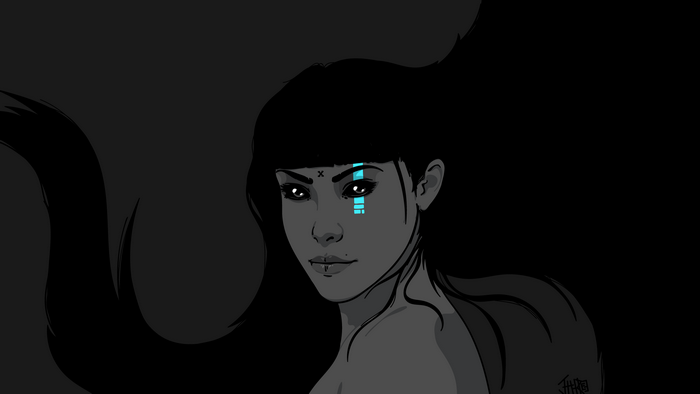 Woman with cybernetic markings