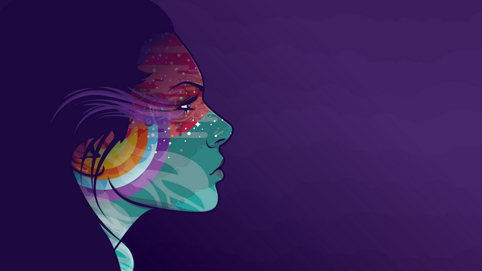 Profile of a woman with colorful cosmic patterns