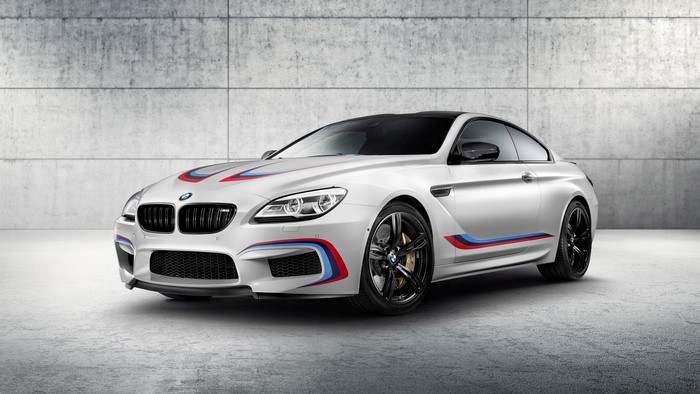 White BMW M6 Coupe with M stripes