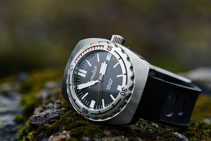 Vostok Amphibia 1967 watch on mossy rock