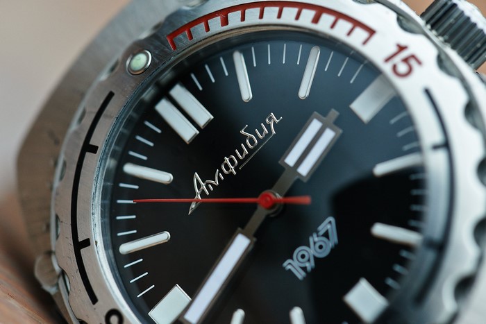 Vostok Amphibia 1967 watch closeup