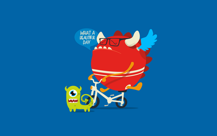 Monsters on a bicycle with a speech bubble