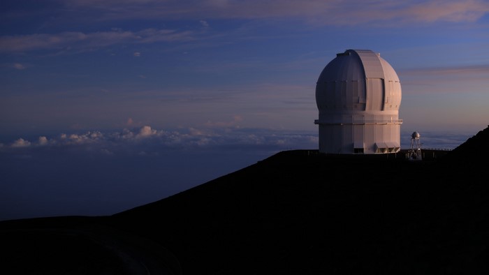 Observatory dome on Mauna Kea, Hawaii at sunrise