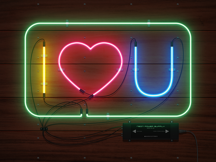 Neon sign "I Love U" on wood wall