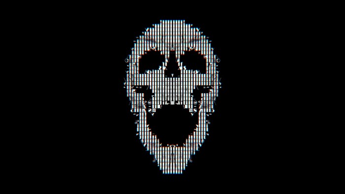 Digital skull made of vertical lines