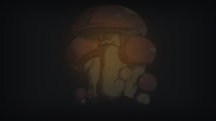 Artwork of a cluster of mushrooms in dark tones