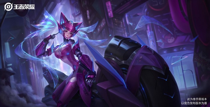 Woman in futuristic armor on a motorcycle from Honor of Kings
