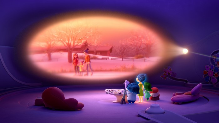 Inside Out characters watching a memory projection