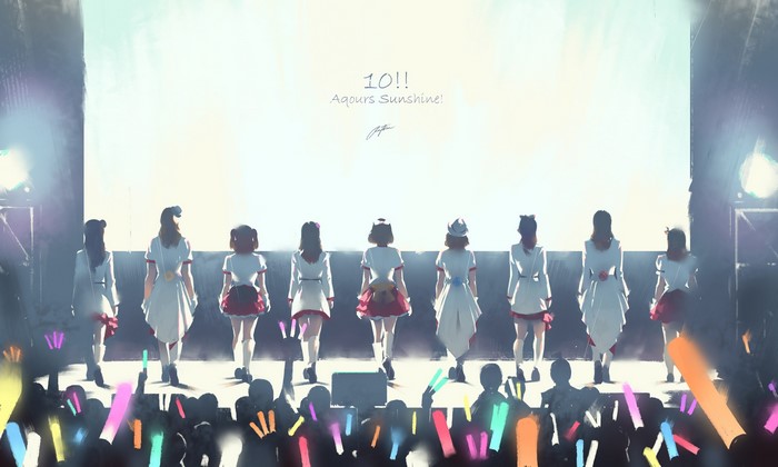 Aqours Sunshine! performing on stage