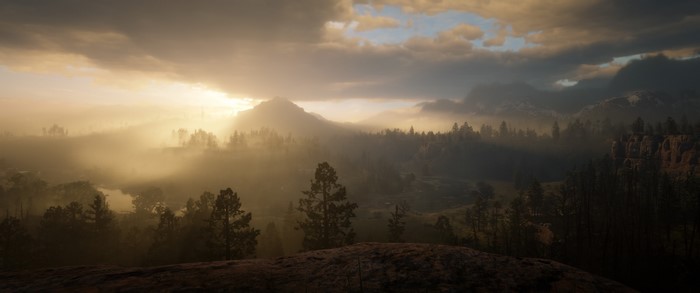 Red Dead Redemption 2 landscape at sunset