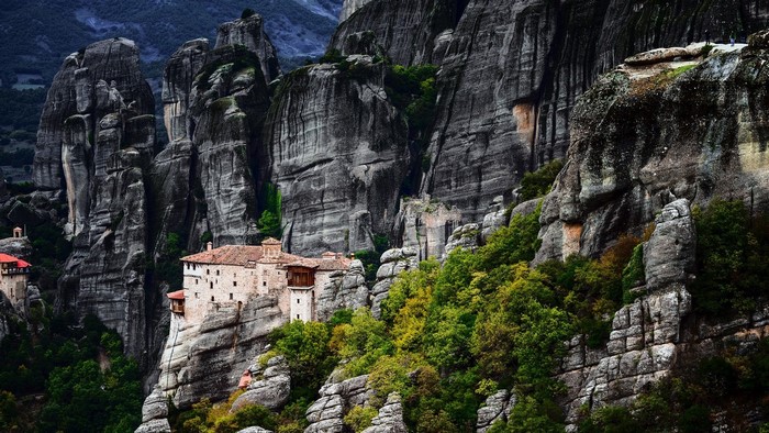 Monasteries built on rock formations in Meteora, Greece