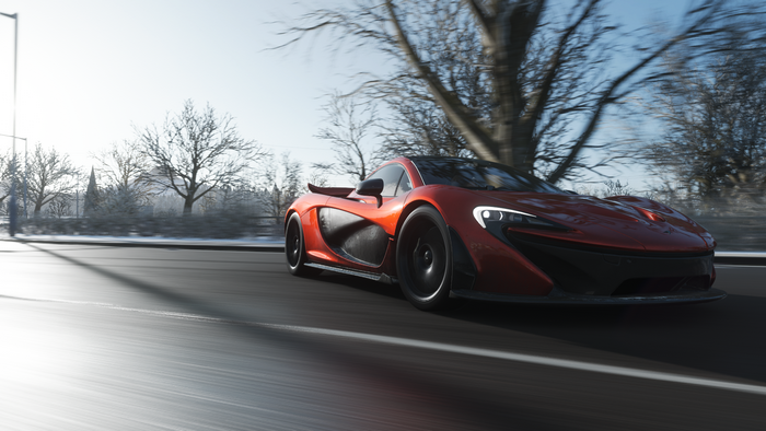 Red McLaren P1 drifting in Forza Horizon 4