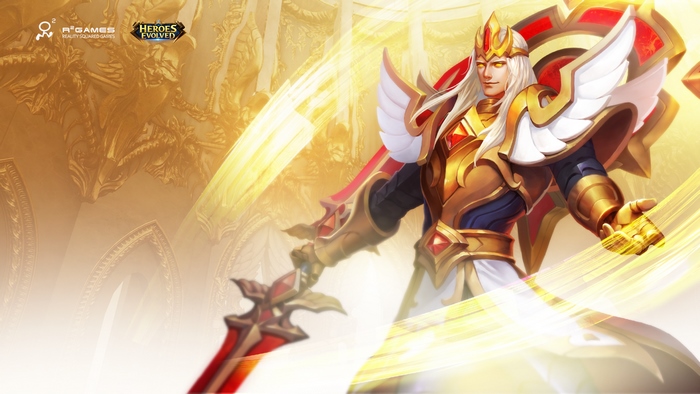 Heroes Evolved character with golden armor and sword