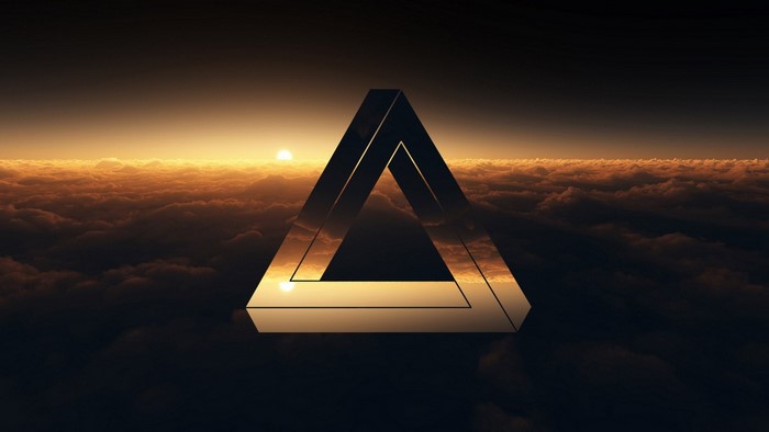 Penrose triangle over clouds at sunset