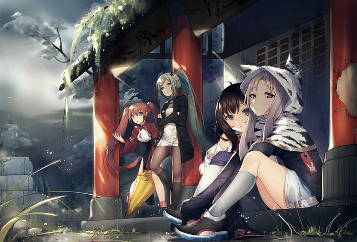 Azur Lane girls in rain