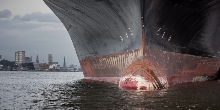 Ship bow in Hamburg harbor