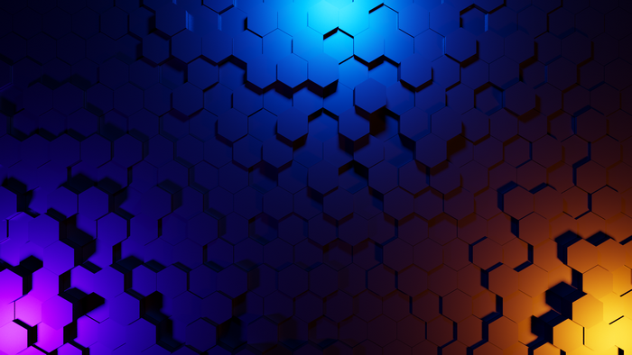 3D Abstract Hexagons with Blue and Orange Lighting