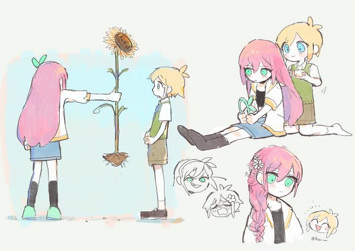 Omori Characters Basil and Aubrey with Sunflower