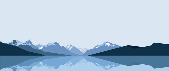 Minimalist mountain range reflected in a lake