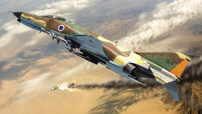 Israeli F-4 Phantom II in flight over desert