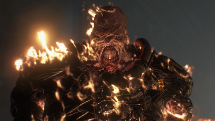 Nemesis on fire from Resident Evil 3 Remake